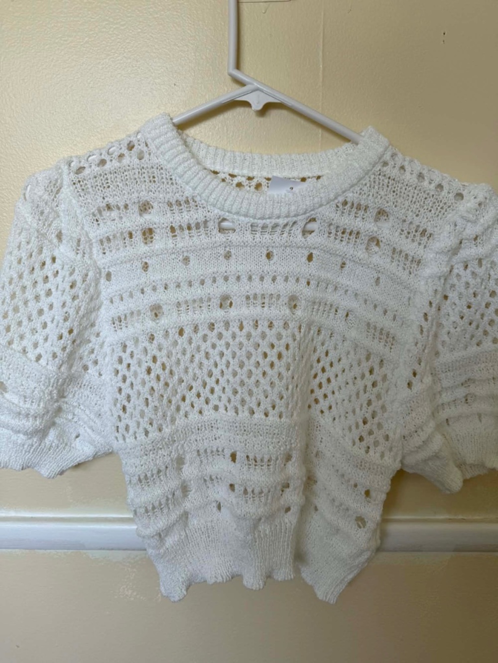 White Open-Knit Cropped Sweater Top